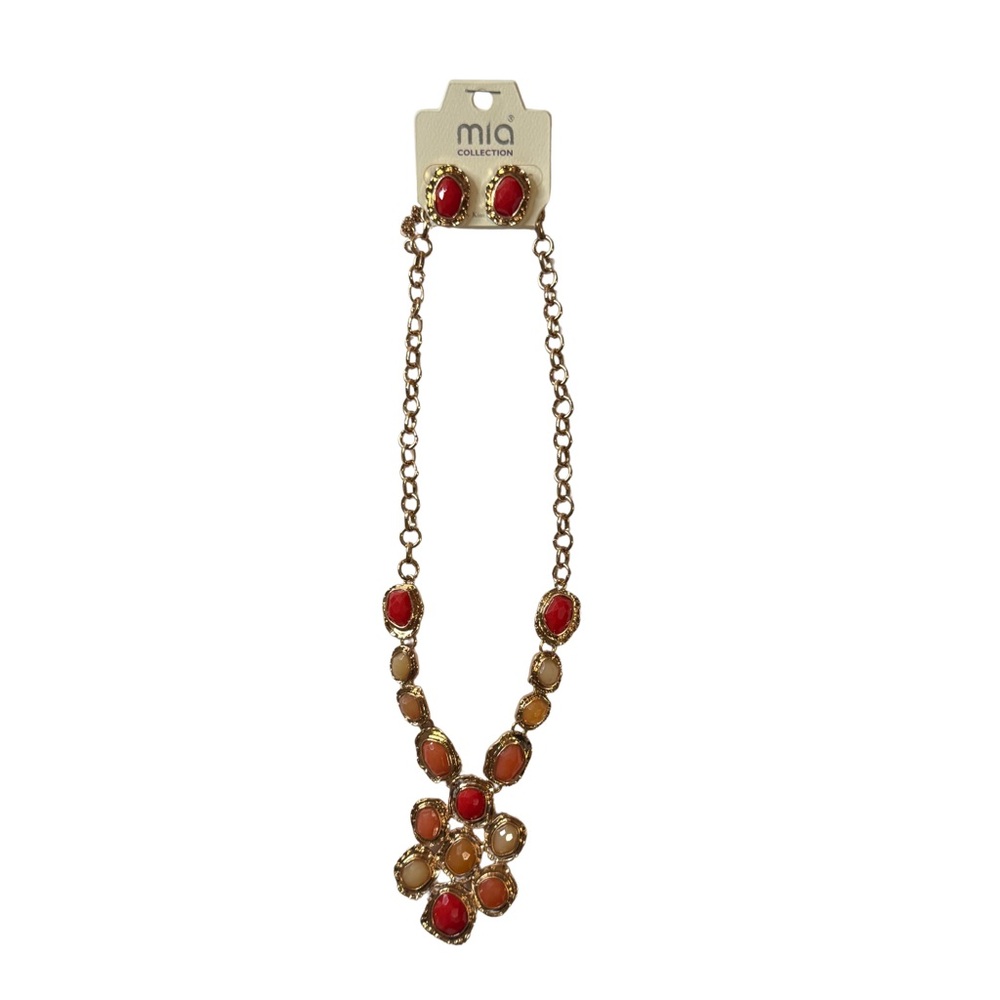 Gold Toned Necklace and Earrings Set